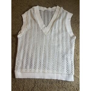 Zara Vest Women Medium White Crochet Sleeveless Layering Relaxed Preppy